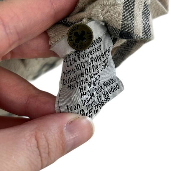 Johnny Was Workshop Tan Black Plaid Babydoll Button Up Shirt Womens Small - Picture 4 of 5